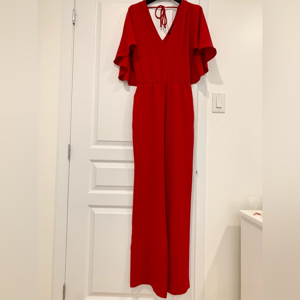 ZARA Red Wide Leg Jumpsuit - Picture 1 of 5